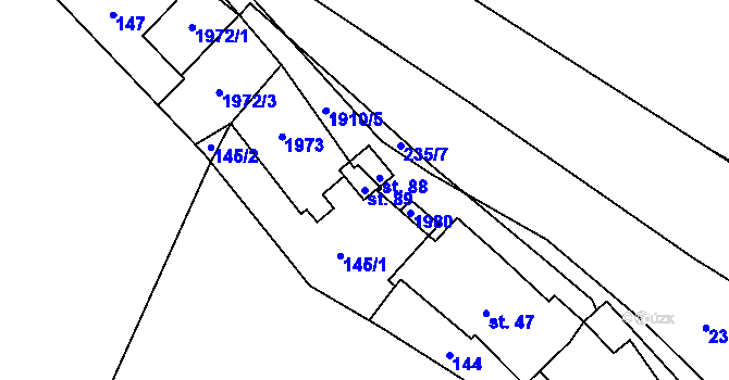 Parcela st. 89 v KÚ Skviřín, Katastrální mapa