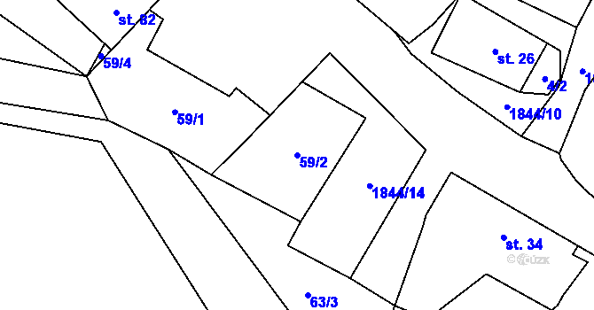 Parcela st. 59/2 v KÚ Skviřín, Katastrální mapa