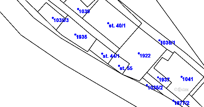 Parcela st. 44/1 v KÚ Vysočany u Boru, Katastrální mapa