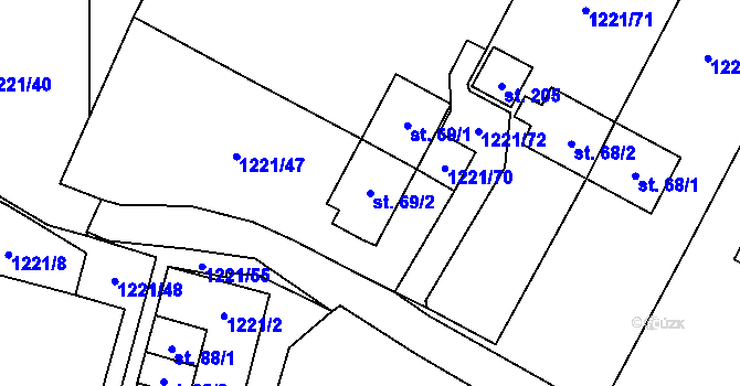 Parcela st. 69/2 v KÚ Vysočany u Boru, Katastrální mapa