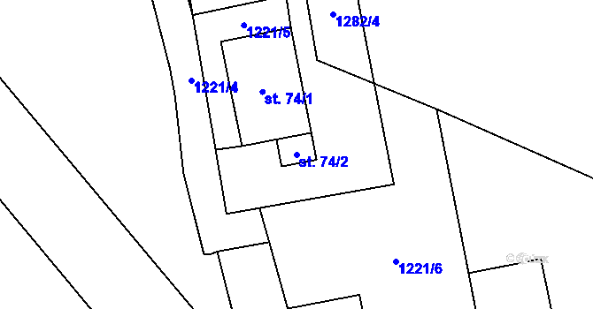 Parcela st. 74/2 v KÚ Vysočany u Boru, Katastrální mapa