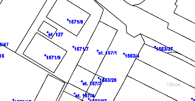 Parcela st. 157/1 v KÚ Vysočany u Boru, Katastrální mapa
