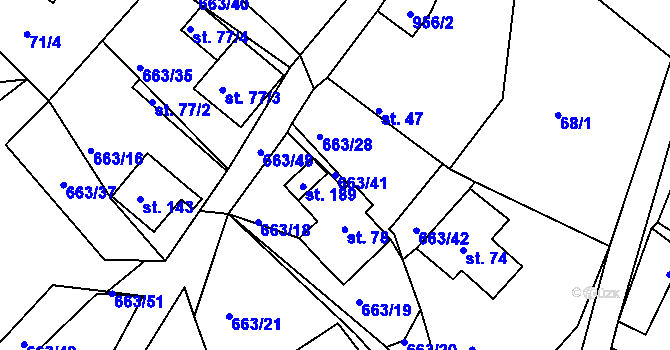 Parcela st. 663/41 v KÚ Bor u Skutče, Katastrální mapa