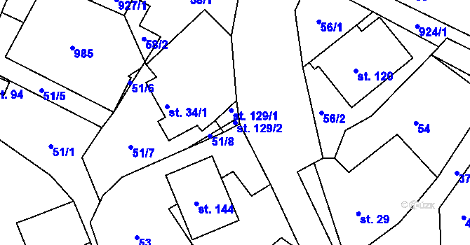 Parcela st. 129/2 v KÚ Bor u Skutče, Katastrální mapa