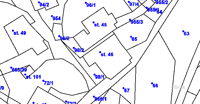 Parcela st. 46 v KÚ Bor u Skutče, Katastrální mapa