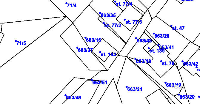 Parcela st. 143 v KÚ Bor u Skutče, Katastrální mapa