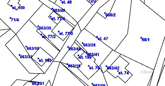 Parcela st. 663/28 v KÚ Bor u Skutče, Katastrální mapa