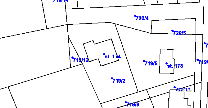 Parcela st. 174 v KÚ Borač, Katastrální mapa