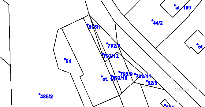 Parcela st. 792/12 v KÚ Borač, Katastrální mapa