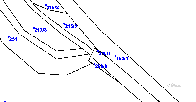 Parcela st. 216/4 v KÚ Borač, Katastrální mapa
