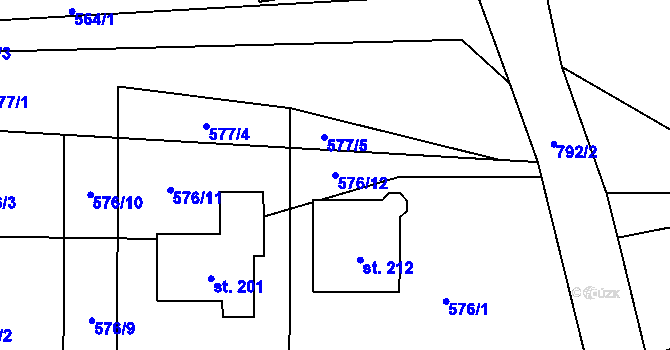 Parcela st. 576/12 v KÚ Borač, Katastrální mapa
