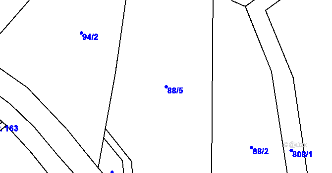Parcela st. 88/5 v KÚ Borač, Katastrální mapa