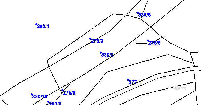 Parcela st. 830/8 v KÚ Borač, Katastrální mapa
