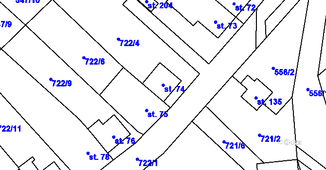 Parcela st. 74 v KÚ Borač, Katastrální mapa