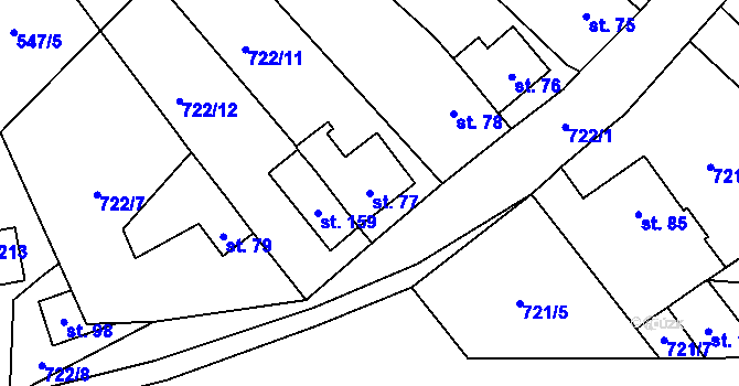 Parcela st. 77 v KÚ Borač, Katastrální mapa