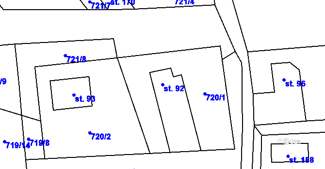 Parcela st. 92 v KÚ Borač, Katastrální mapa