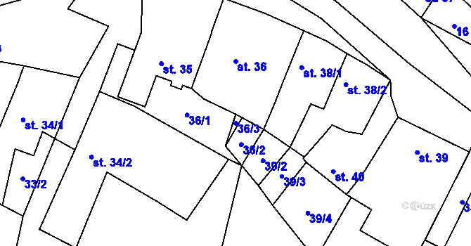 Parcela st. 36/3 v KÚ Borač, Katastrální mapa
