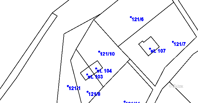 Parcela st. 121/10 v KÚ Borač, Katastrální mapa