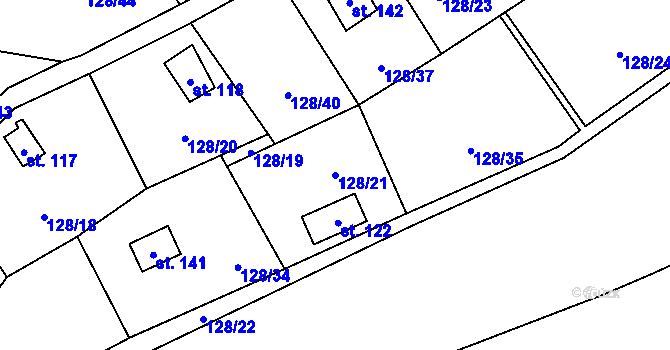 Parcela st. 128/21 v KÚ Borač, Katastrální mapa
