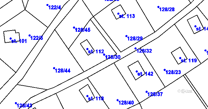 Parcela st. 128/30 v KÚ Borač, Katastrální mapa