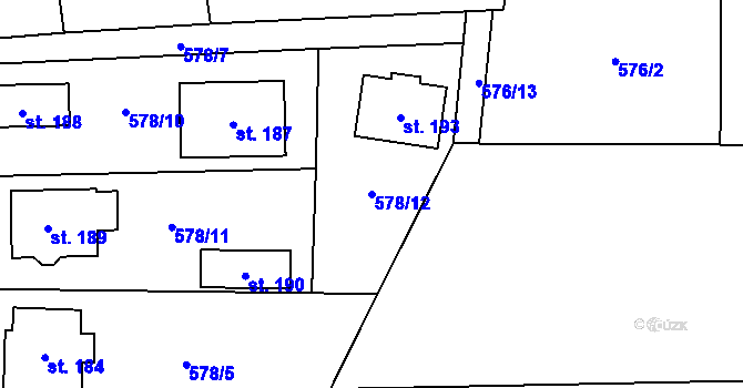 Parcela st. 578/12 v KÚ Borač, Katastrální mapa