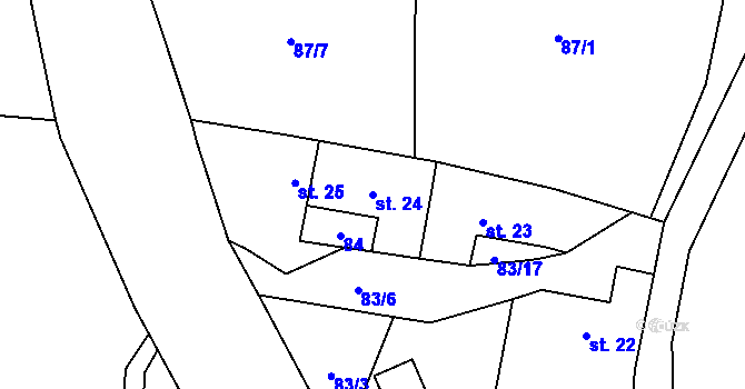 Parcela st. 24 v KÚ Podolí u Borače, Katastrální mapa