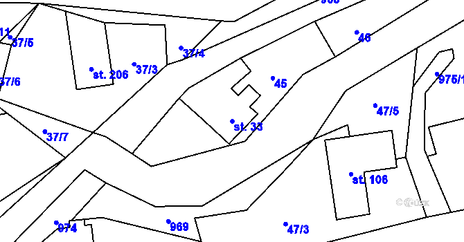 Parcela st. 33 v KÚ Bordovice, Katastrální mapa