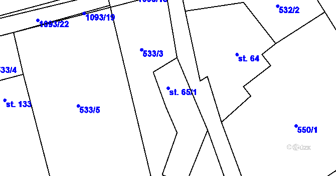 Parcela st. 65/1 v KÚ Bordovice, Katastrální mapa