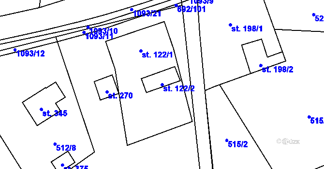 Parcela st. 122/2 v KÚ Bordovice, Katastrální mapa