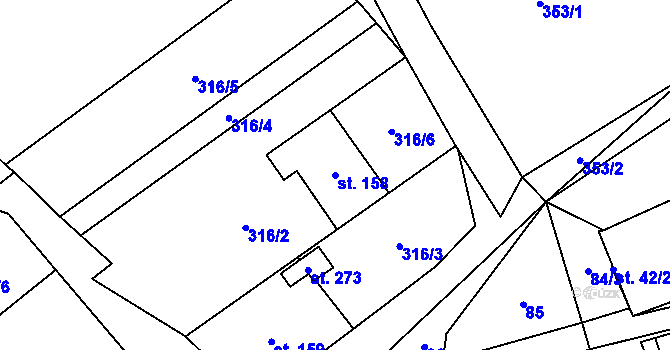 Parcela st. 158 v KÚ Bordovice, Katastrální mapa