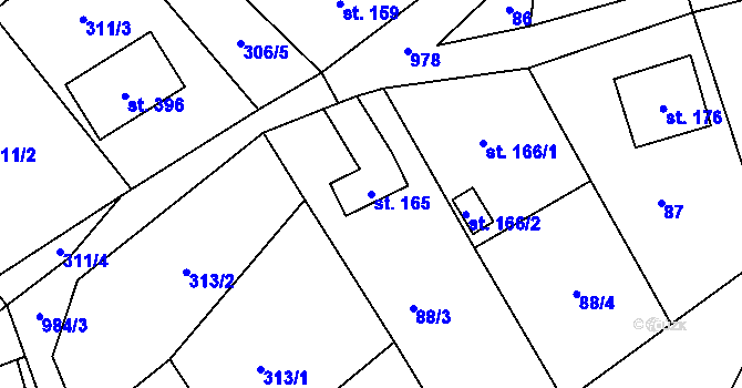 Parcela st. 165 v KÚ Bordovice, Katastrální mapa