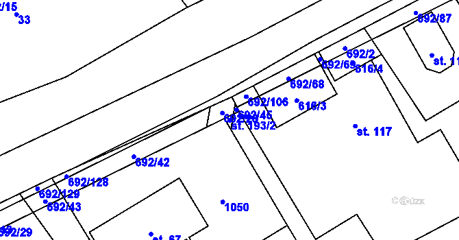 Parcela st. 193/2 v KÚ Bordovice, Katastrální mapa