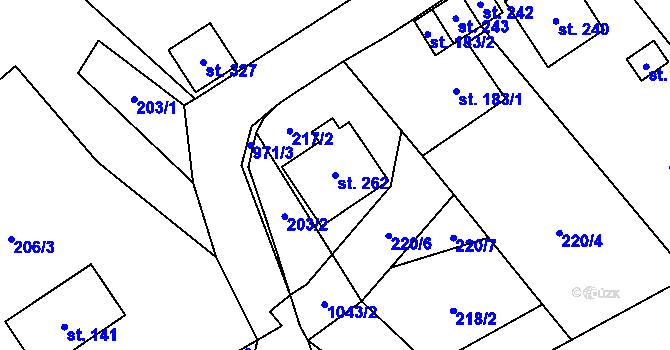 Parcela st. 262 v KÚ Bordovice, Katastrální mapa