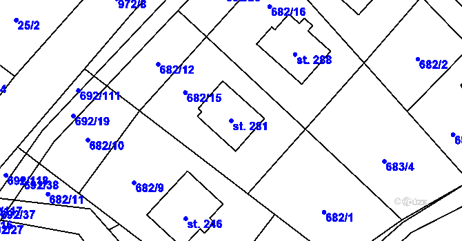 Parcela st. 281 v KÚ Bordovice, Katastrální mapa