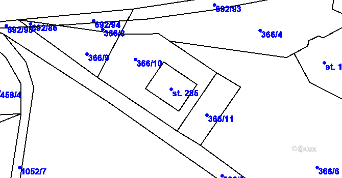 Parcela st. 285 v KÚ Bordovice, Katastrální mapa