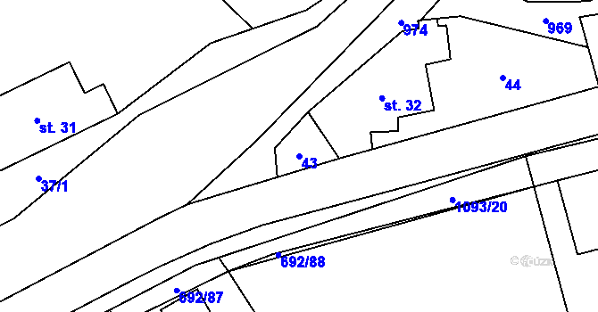 Parcela st. 43 v KÚ Bordovice, Katastrální mapa