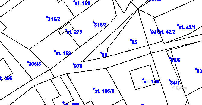 Parcela st. 86 v KÚ Bordovice, Katastrální mapa