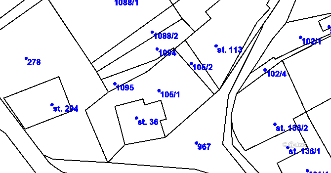Parcela st. 105 v KÚ Bordovice, Katastrální mapa