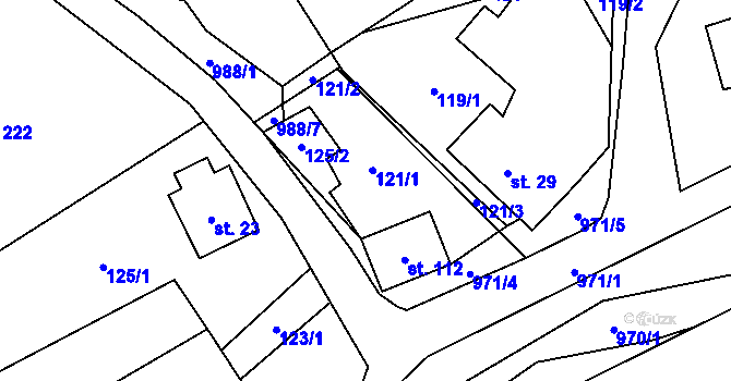 Parcela st. 121 v KÚ Bordovice, Katastrální mapa