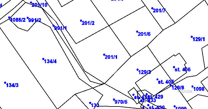 Parcela st. 201/1 v KÚ Bordovice, Katastrální mapa