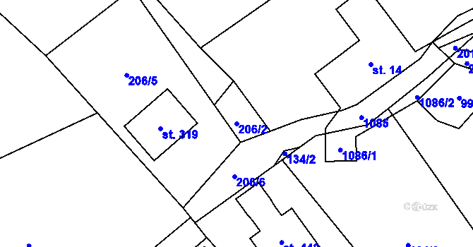 Parcela st. 206/2 v KÚ Bordovice, Katastrální mapa