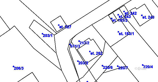 Parcela st. 217/2 v KÚ Bordovice, Katastrální mapa
