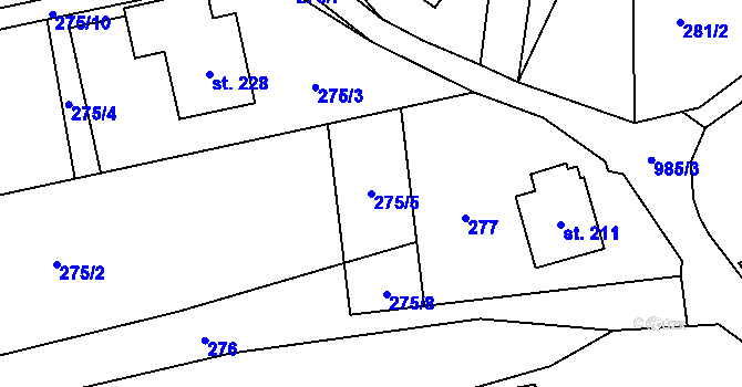Parcela st. 275/5 v KÚ Bordovice, Katastrální mapa