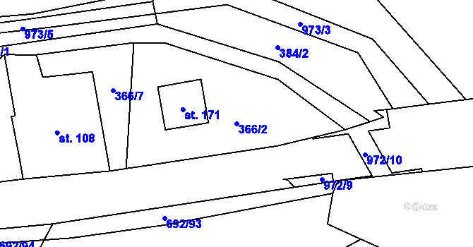 Parcela st. 366/2 v KÚ Bordovice, Katastrální mapa