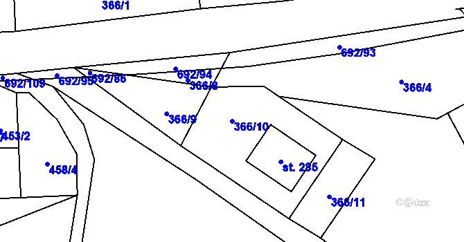 Parcela st. 366/10 v KÚ Bordovice, Katastrální mapa