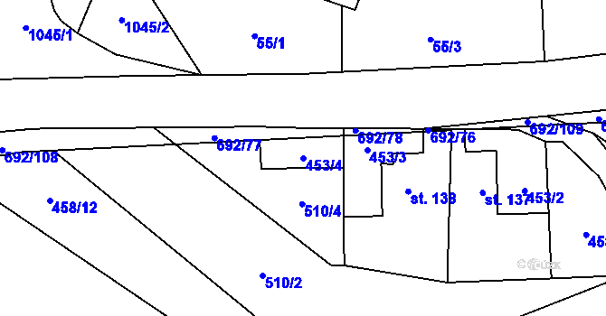 Parcela st. 453/4 v KÚ Bordovice, Katastrální mapa