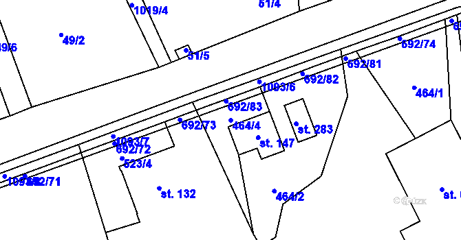 Parcela st. 464/4 v KÚ Bordovice, Katastrální mapa
