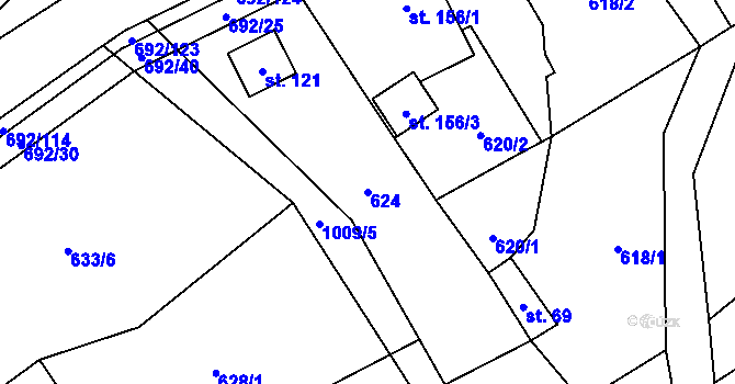 Parcela st. 624 v KÚ Bordovice, Katastrální mapa