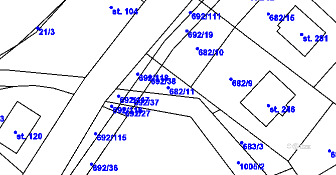 Parcela st. 682/11 v KÚ Bordovice, Katastrální mapa