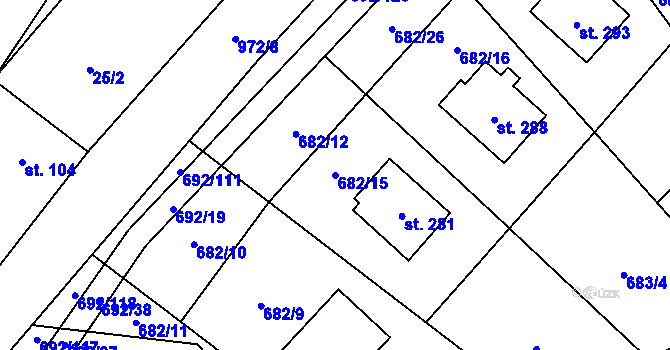 Parcela st. 682/15 v KÚ Bordovice, Katastrální mapa